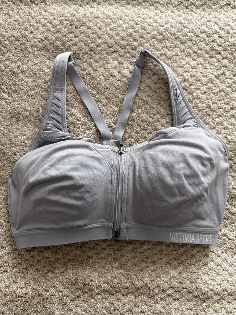 Victoria Sport Light Gray Front-Zip High-Support Sports Bra